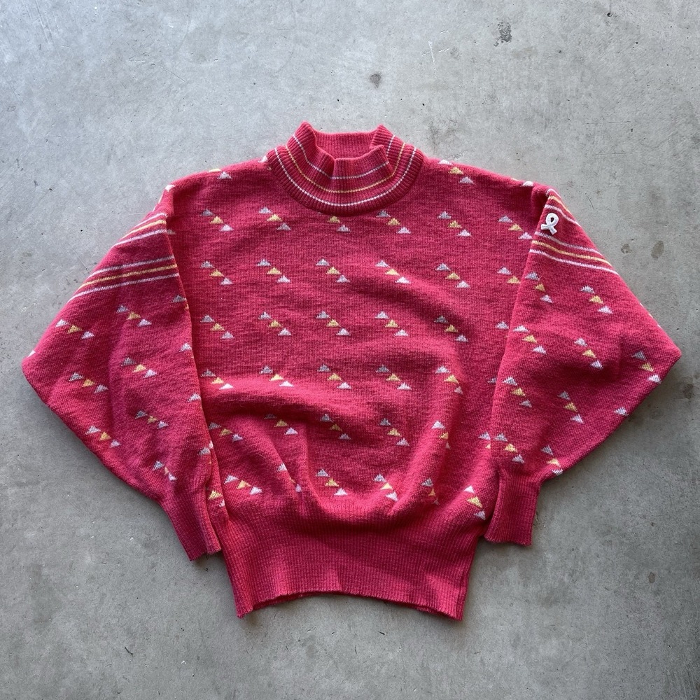 VTG Demetre 100% Wool Ladies‎ Large Pink Breast Cancer Fair Isle Sweater